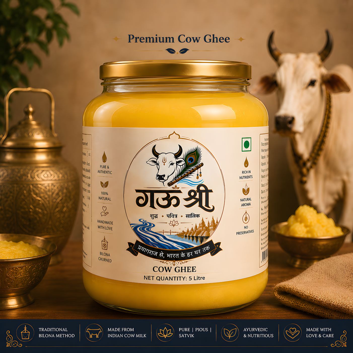 Gaushree A2 Gir Cow Bilona Desi Ghee 250ml Glass Jar